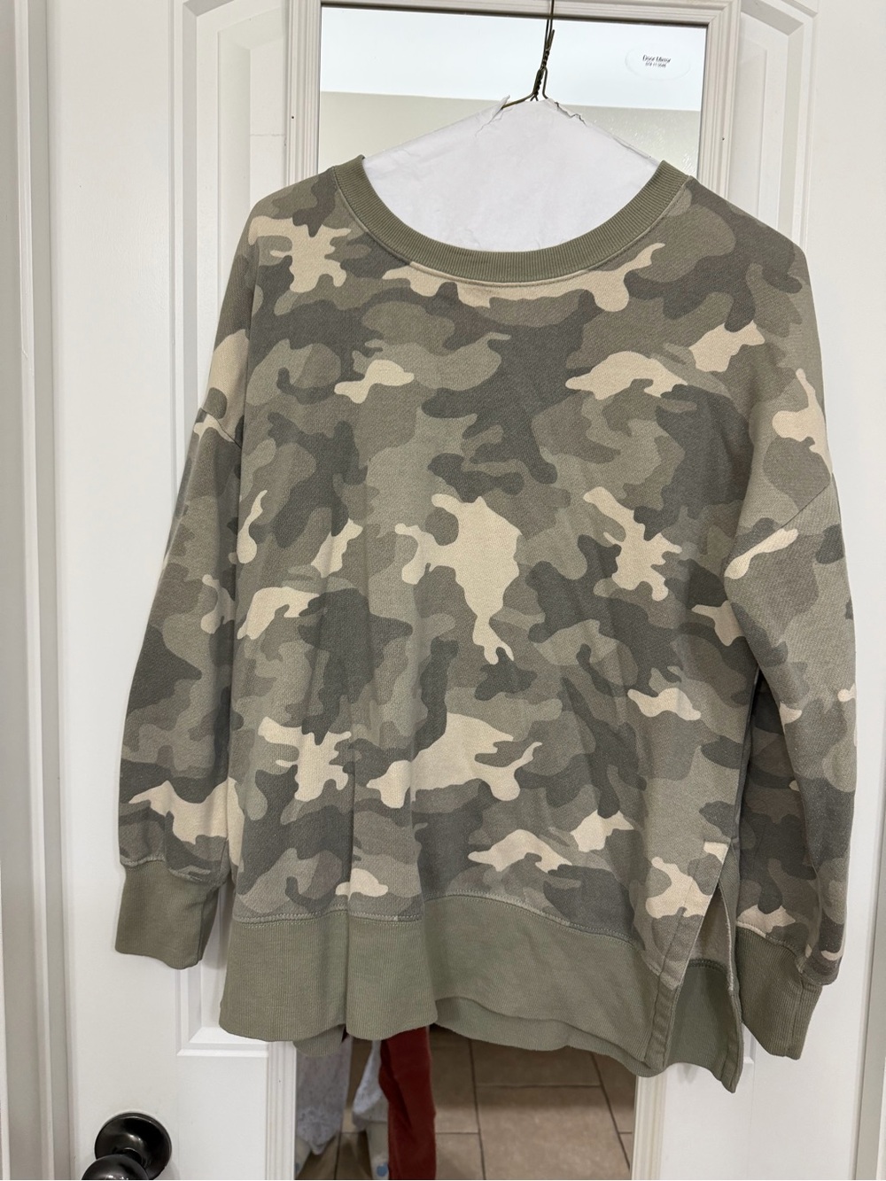 Hippie Rose Olive and Tan Camouflage Crewneck Sweatshirt